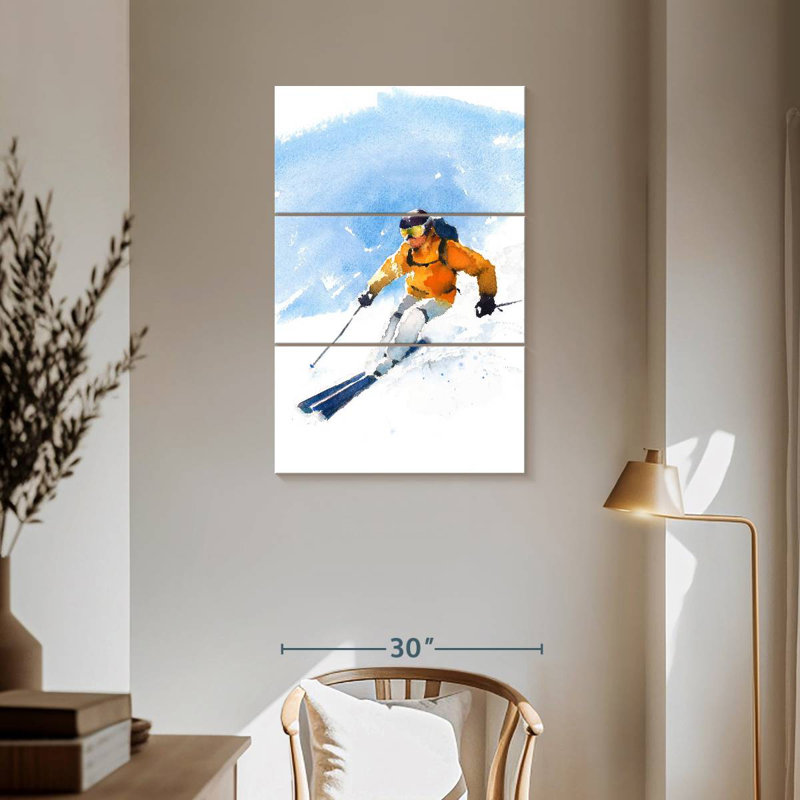 Sirci, skieur en action, H 57 po x l 36 po
