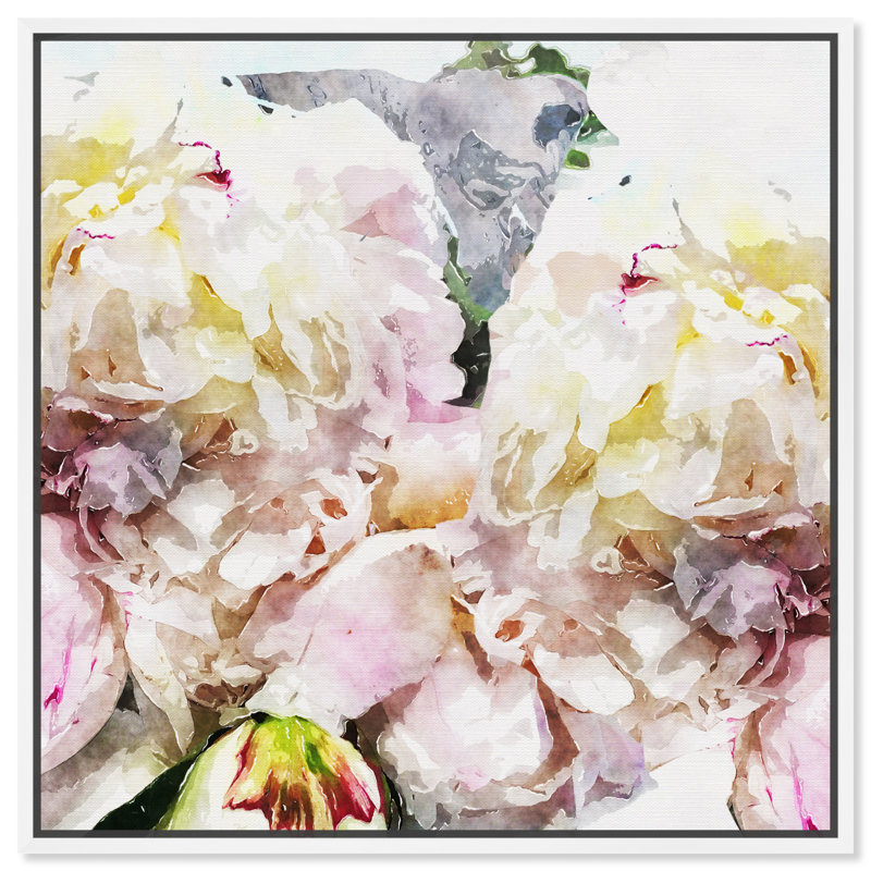 Pivoines - reproduction d'art, H 20 po x l 20 po x 1,5 po, Blanc