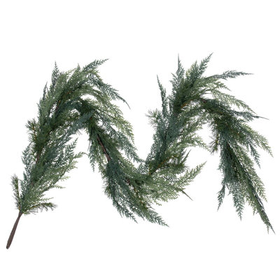  72" x 6" Mixed Greenery Garland. It features a combination of long cedar and pine PVC tips. It measures 72 inches long and 6 inches wide.