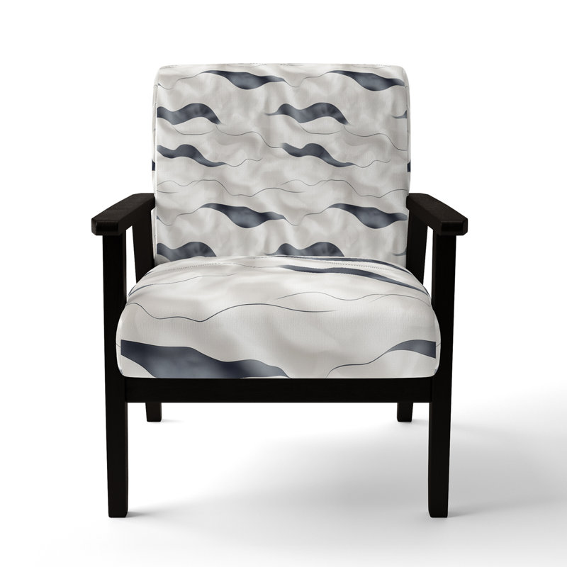 Fauteuil décoratif abstrait - Fauteuil noir monochrome avec lignes aériennes, Accoudoirs carrés noirs