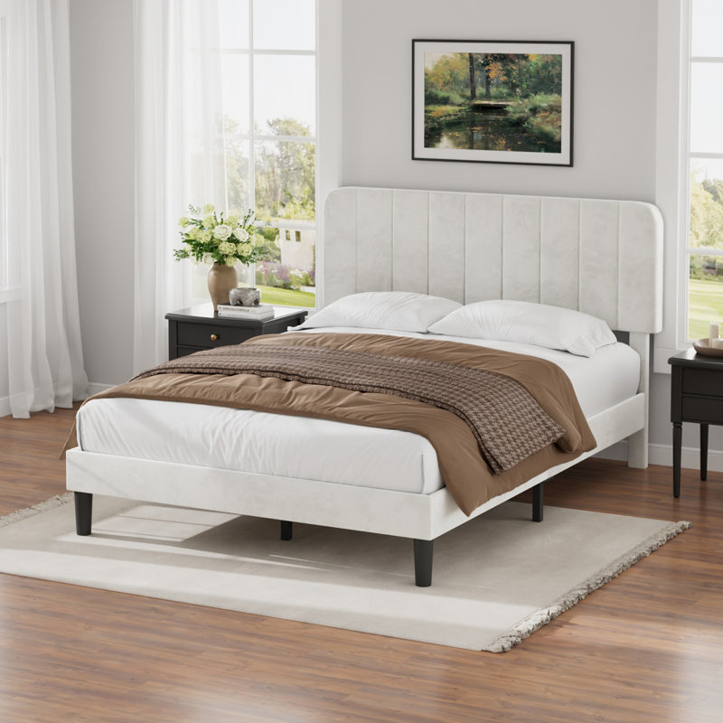 Shasta Upholstered Beds, Modern Platform Bed Frame with Adjustable Headboard, Wooden Slats Support, No Box Spring Needed