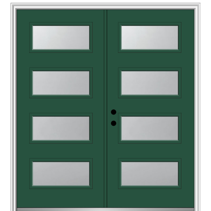 Portes d'entrée doubles pré-installées en fibre de verre pré-installées, L 64 po x H 81,75 po, Vert forêt, Côté droit