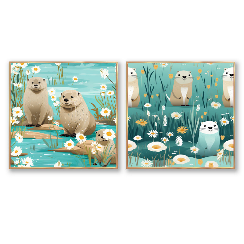 Loutre ludique ludique Playasis, Cadre flottant doré, H 16 po x l 33 po
