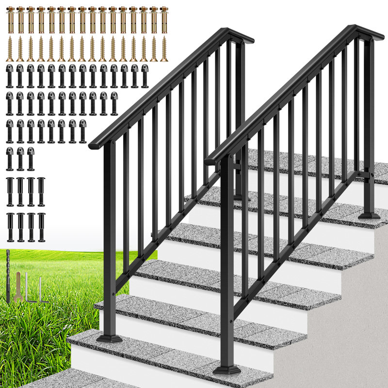 Ensemble de balustrades extérieures en acier allié noir à 5 marches (paquet de 2), H 37,2 po x l 54,1 po x P 54,1 po
