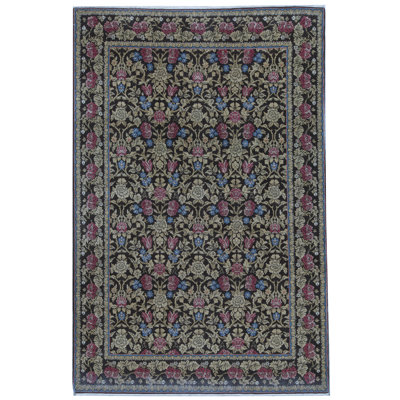 Tapis rose, beige et noir noué à la main de haute qualité