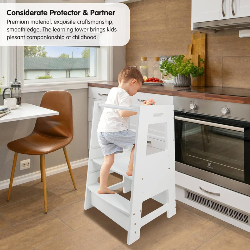 Kids Toddler Kitchen Tower Helper Step Stool Adjustable, White