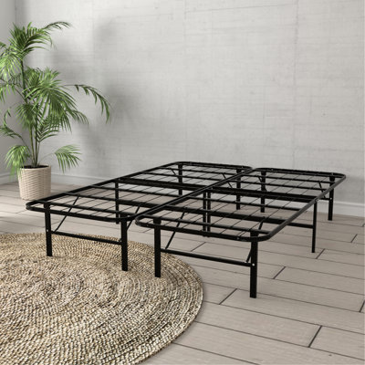 Base de lit plateforme en acier noir, hauteur de 14 pouces pour l'espace sous le lit, assemblage en 5 minutes, cadre de lit sans sommier, hauteur, supporte 2000 livres, assemblage d'outils