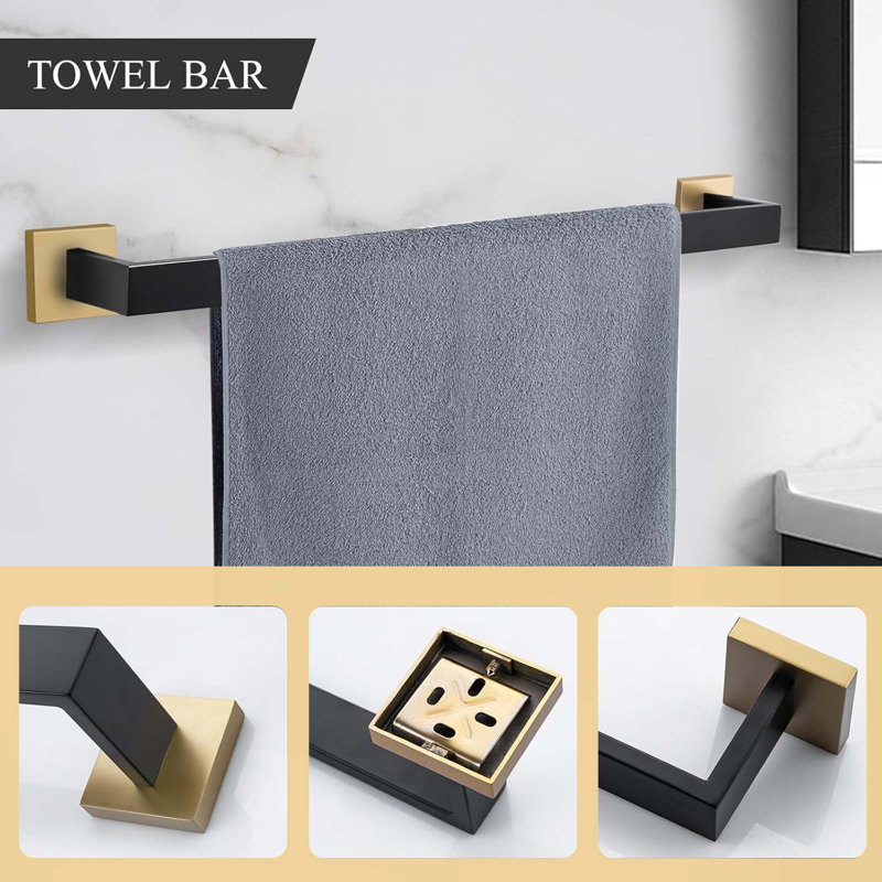 4 - Piece Bathroom Hardware Set, Matte Black/Gold