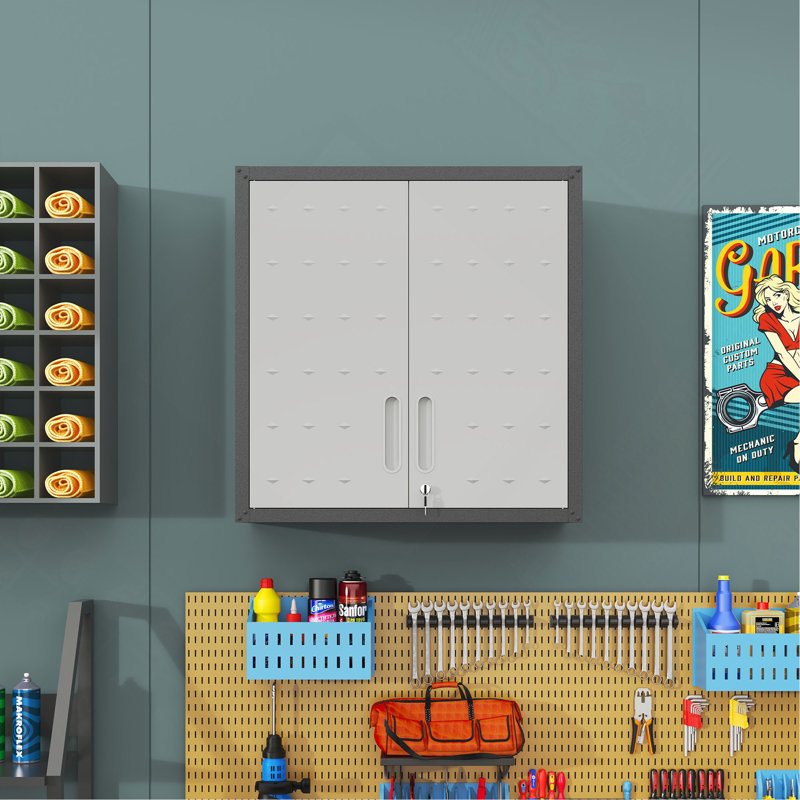 Armoire de rangement murale en métal avec porte verrouillable et 1 tablette pour garage, bureau, assemblage requis