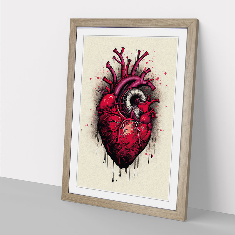 Love Heart Line No.2 - Framed Print, 64cm H x 46cm W x 2cm D, Oak