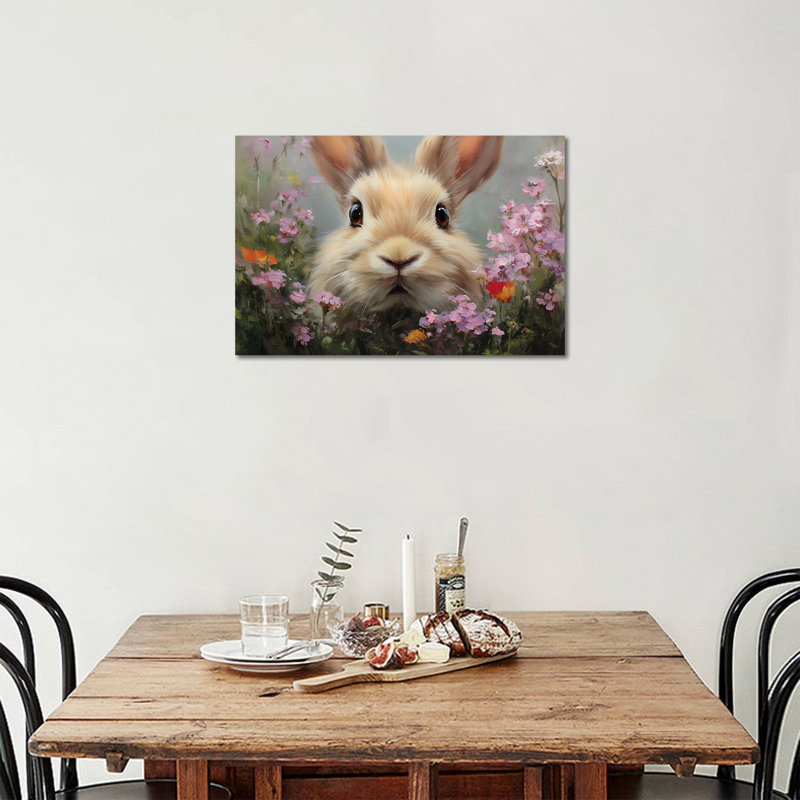  Adorable lapin, art mural sur toile - Charmant lapin au printemps, décoration murale pour Pâques et décoration de la maison, œuvre d'art encadrée, 12 x 16 po