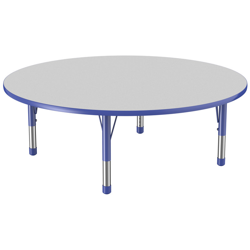 Table ronde à hauteur réglable, H 24 po x L 60 po x l 60 po, Gris / bleu, Épais