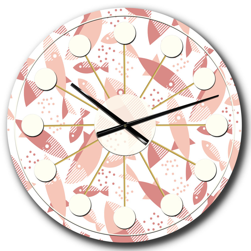 Motif de poissons roses - horloge murale moderne Mid-Century, Grand