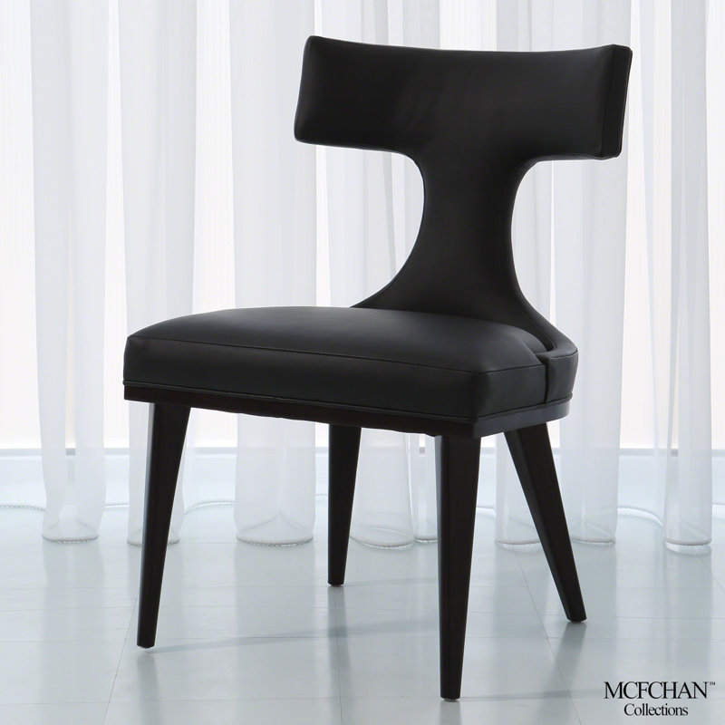 Anvil Back Dining Chair-Black Leather, Black Genuine Leather