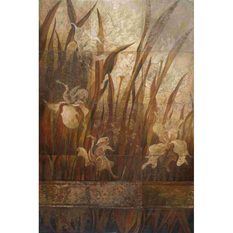 Fleurs et feuilles peintes en brun, H 30 po x l 20 po