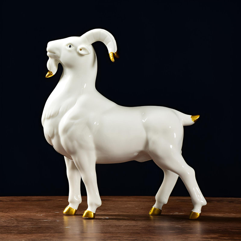 Ceramic Goat Figurine - Auspicious Wealth Attracting Ornament, White