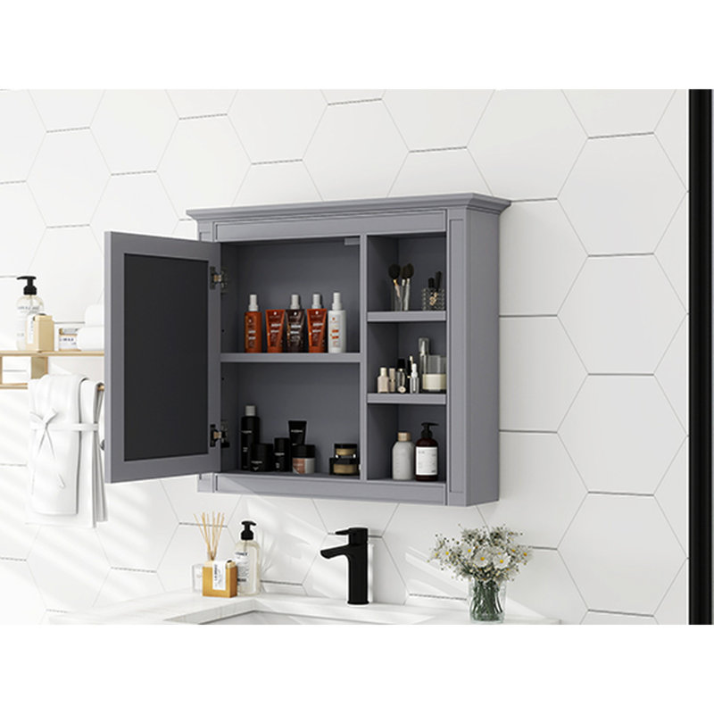 Armoire murale moderne avec miroir - 30 po x 28 po, tablettes, finition grise, Gris