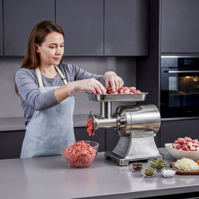 Hachoir à viande commercial, capacité de 9,2 lb / min, hachoir à viande électrique n ° 12 avec 2 plaques, 3 tubes de farce à saucisses et trousse Kibbe, machine à saucisses pour cuisines et restaurants 750 W / 1 HP, homologué ETL