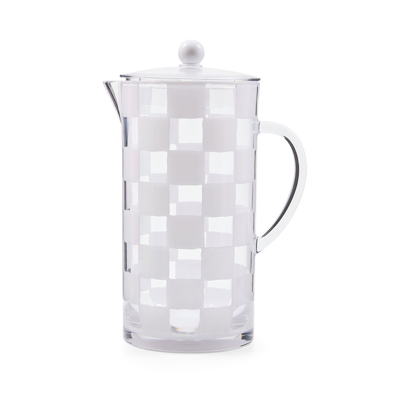 White Check Acrylic Pitcher, White/Clear