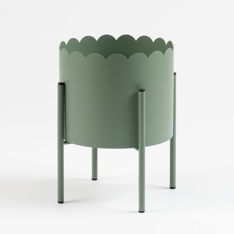 Metal Scallop Planter on Stand, Green