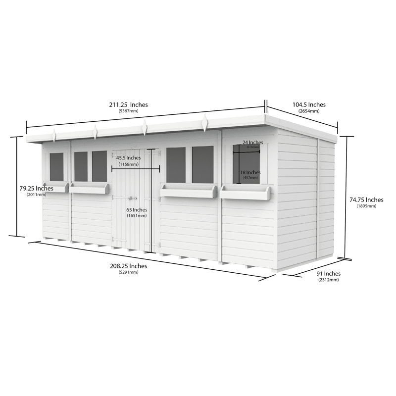 18ft x 8ft Pent Summer Shed