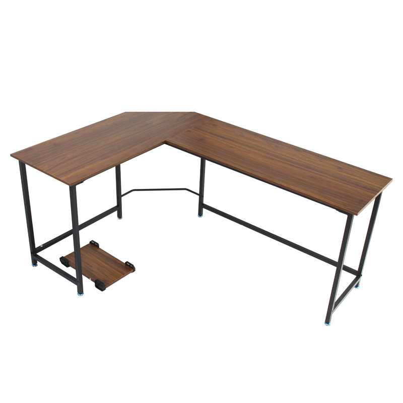 Esther L-Shaped Steel Computer Desk, Oak