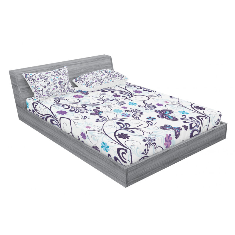 Microfiber Floral Sheet Set, Queen Sheet Set with Fitted Sheet