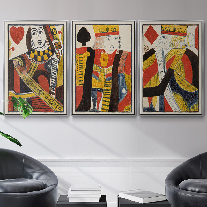 Ensemble de 3 cartes rétro I encadrées sur toile, H 36 po x l 72 po, Argent