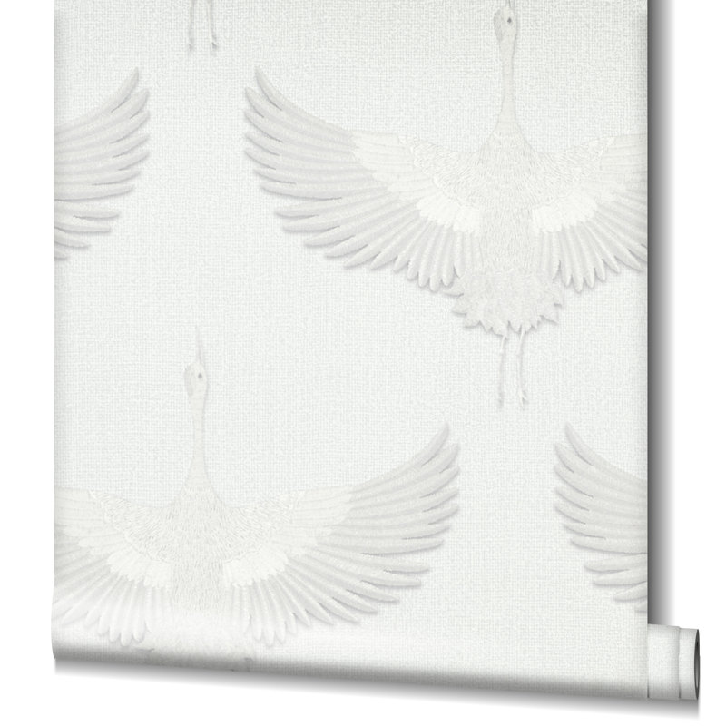 Amariyana Collection Textured Stork Design Wallpaper Roll, White
