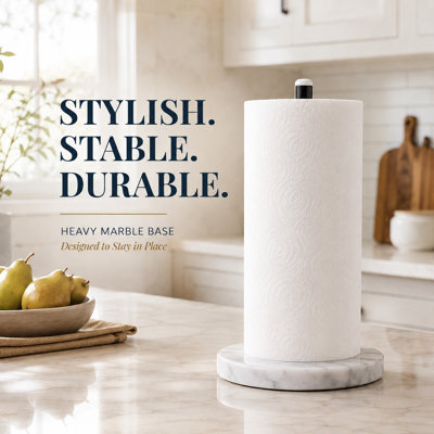Creative Home Paper Towel Holder with Marble Base, Black Countertop Stand