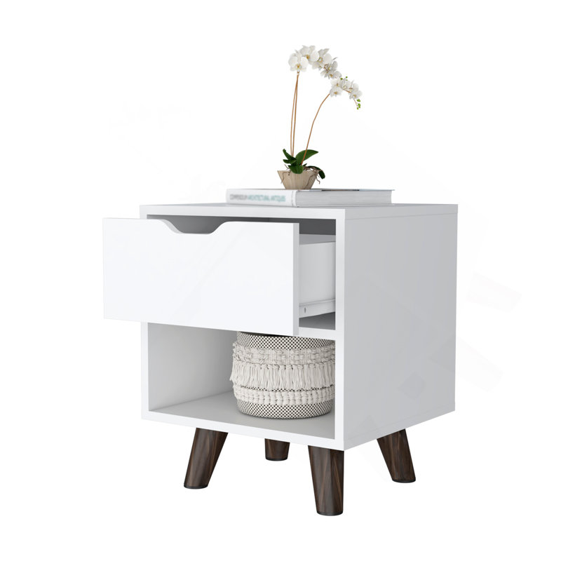 White 1-Open Storage Shelf Nightstand, White