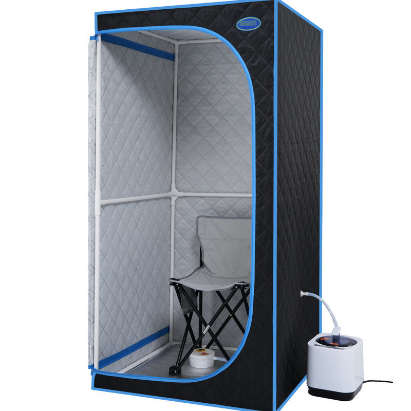 Black Portable Size Steam Tent - Personal Home Spa Luxury. Equipped With Generator, Remote Control, Foldable Chair. Easy Setup, Heating. & Ul . Thermal Insulator, Waterproof Fabric. 360 Nozzles. 9