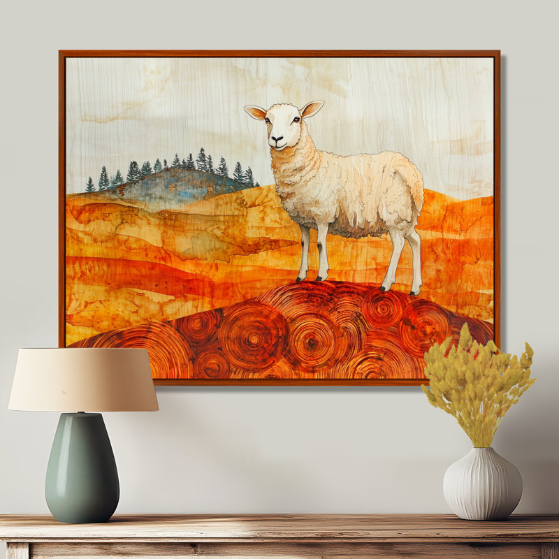 Donyan couleurs d'automne de mouton dans un paysage de ferme - mouton, art mural, H 30 po x l 40 po, Brun