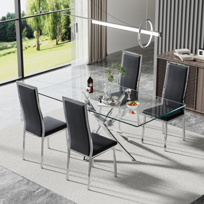 Rectangle Glass Pedestal Dining Set