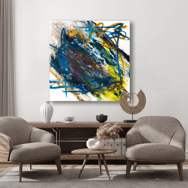 Peacock Ore By John Beard - Gallery Wrapped Canvas Print Print by John Beard, 12" H x 12" W x 1.75" D, Black Framed Canvas