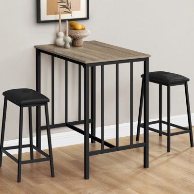 Contemporary 3-Piece Counter Height Dining Set With Laminate Table And Metal Legs, Ideal For Small Kitchens And Dining Areas, Dining Table Set