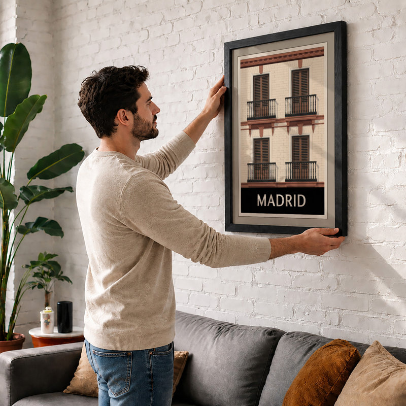 Madrid Facade Minimalist - Framed Print, Black, A3 - 42.0 x 29.7 cm