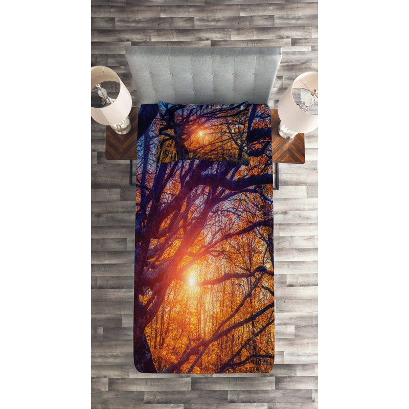 Forest Rustic Polyester Coverlet, Twin Bedspread + 1 Sham