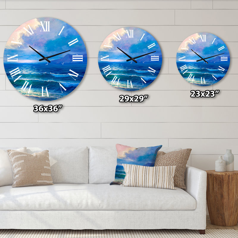 Morning Sunlight On The Sea Waves I - Horloge murale nautique et côtière, Grand