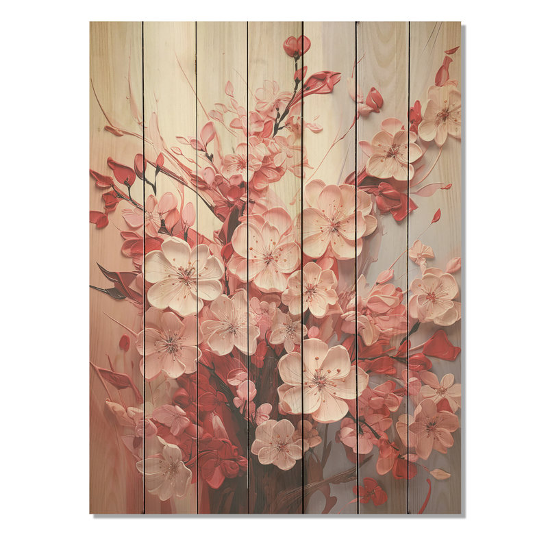 «Pink Orchard Tree Ballet Of Cherry Blossoms IV» - Cerisier sur bois, H 40 po x l 30 po