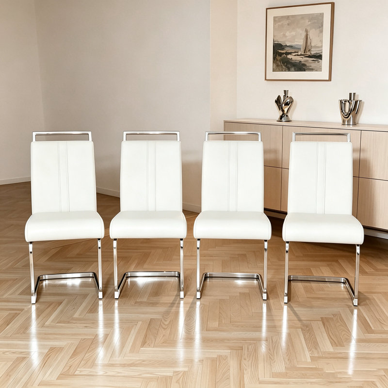 Modern Luxe Faux Leather Dining Chair Set of 4, Thick Foam Dining Chairs, C Shaped Kitchen Chairs for Dining Room, Conference Room