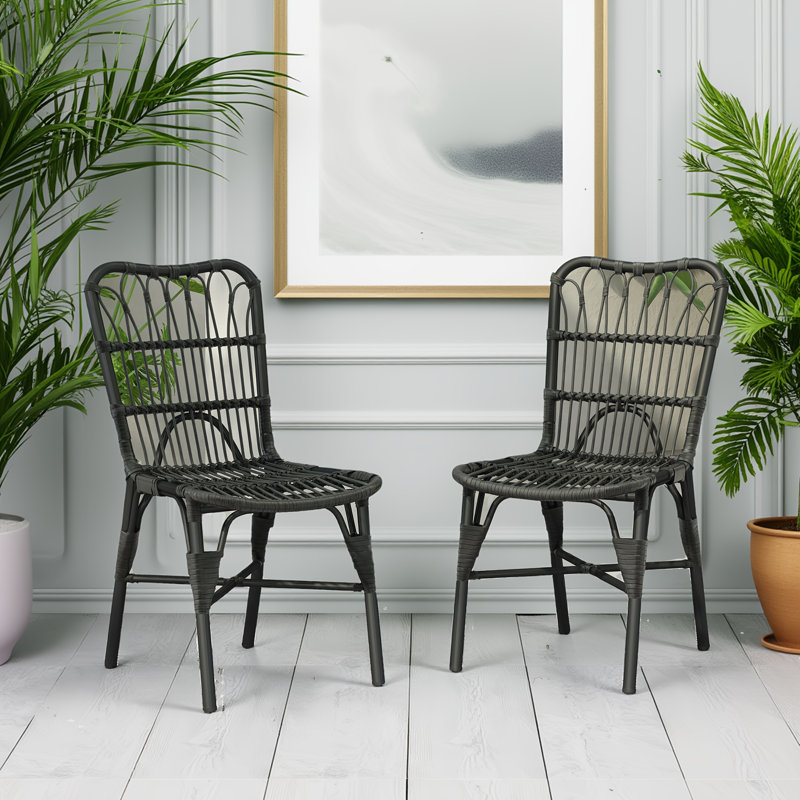 Chaises de patio en rotin Pe (ensemble de 2) - Cadre en fer résistant aux rayons UV, pour cour / bord de piscine / jardin
