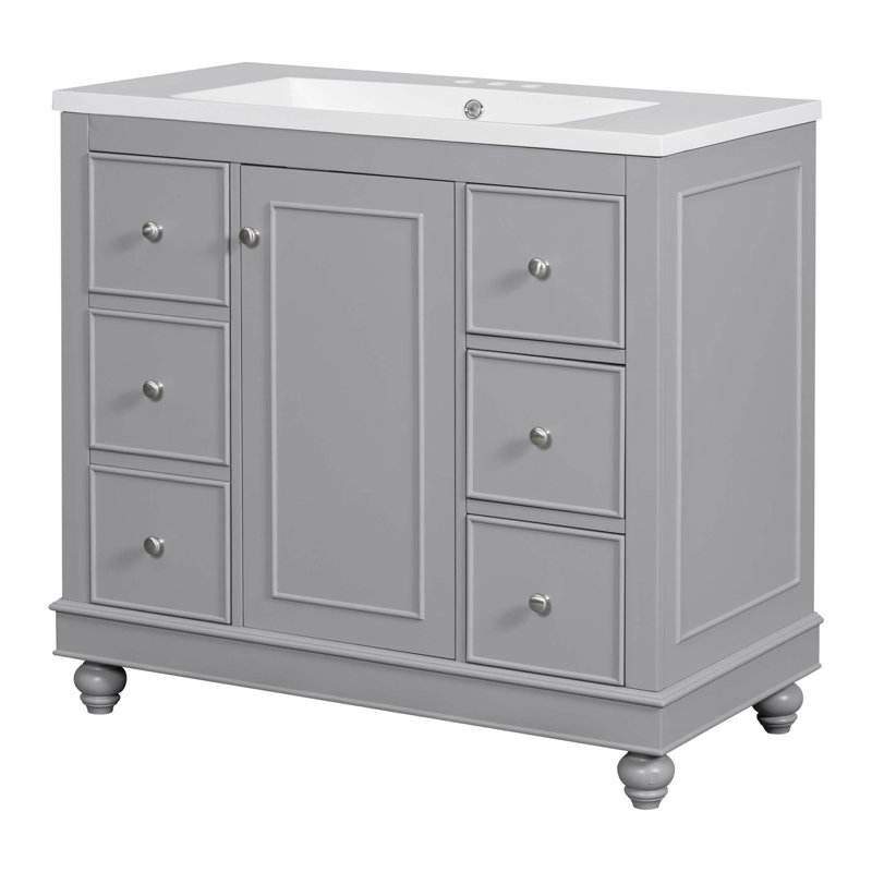 Meuble-lavabo simple 36 po avec plateau en résine Derian, Gris