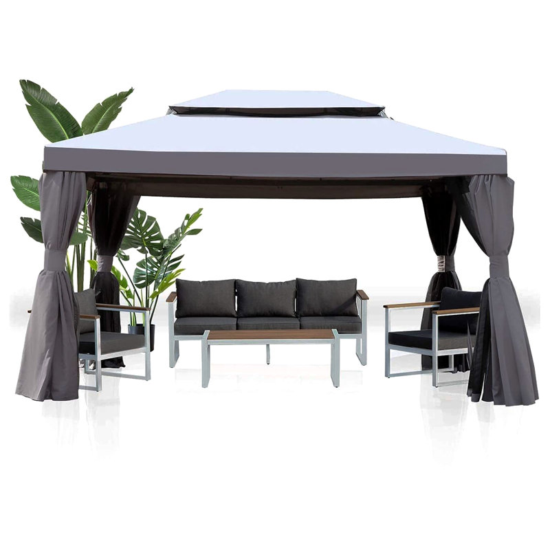 Pavillon de jardin extérieur Olilawn 10x13 pour patio avec moustiquaire et rideaux