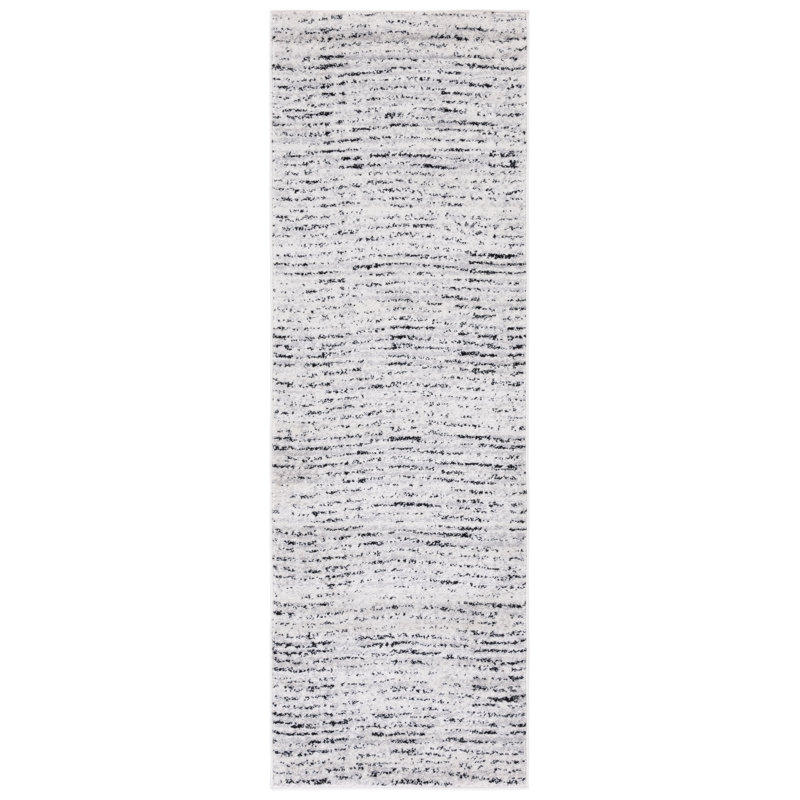 Tapis abstrait ivoire / argent Riebe, Tapis de couloir 2 pi 6 po x 8 pi