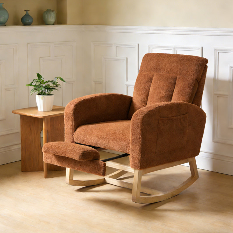 Upholstered Accent Chair, Log legs Teddy plush | Brown