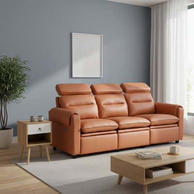 Canapé inclinable de 87 po avec 3 fauteuils de rangement en cuir synthétique et table d'appoint 15 po Kakhi