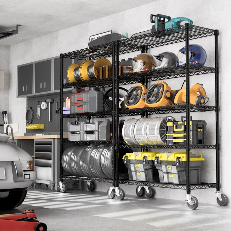 Étagère en métal robuste à 5 niveaux, tablettes de rangement réglables en métal pour l'organisation du garde-manger de garage, support de rangement en acier noir (P 17,7 po x l 47,2 po x H 75,6 po)
