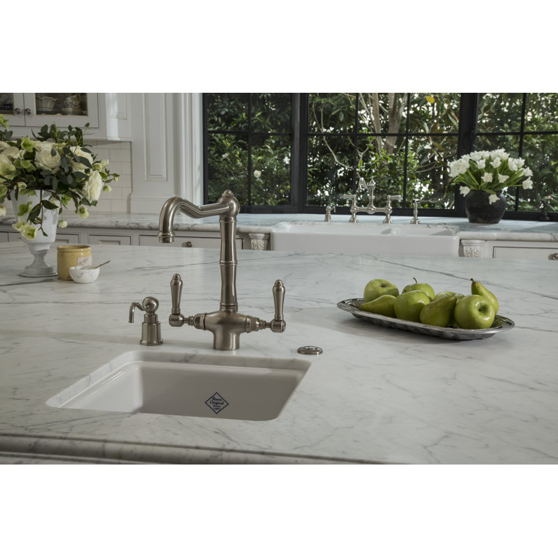 Acqui Two Handle Kitchen Faucet With Side Spray, Tuscan Brass