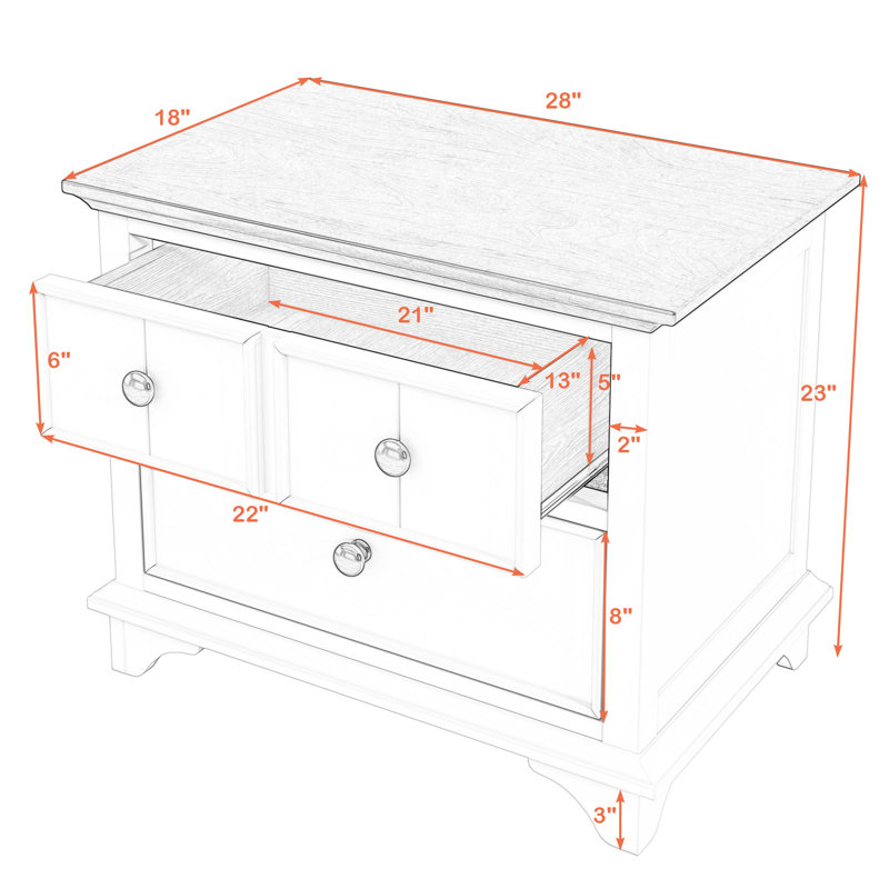 2 - Drawer Nightstand in White Walnut